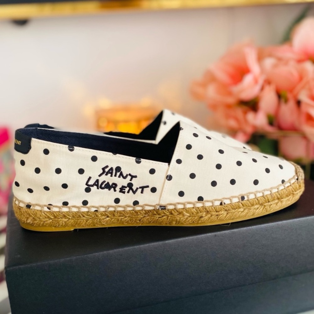 YVES SAINT LAURENT YSL Polka Dot Espadrilles Cream-Nro NEW